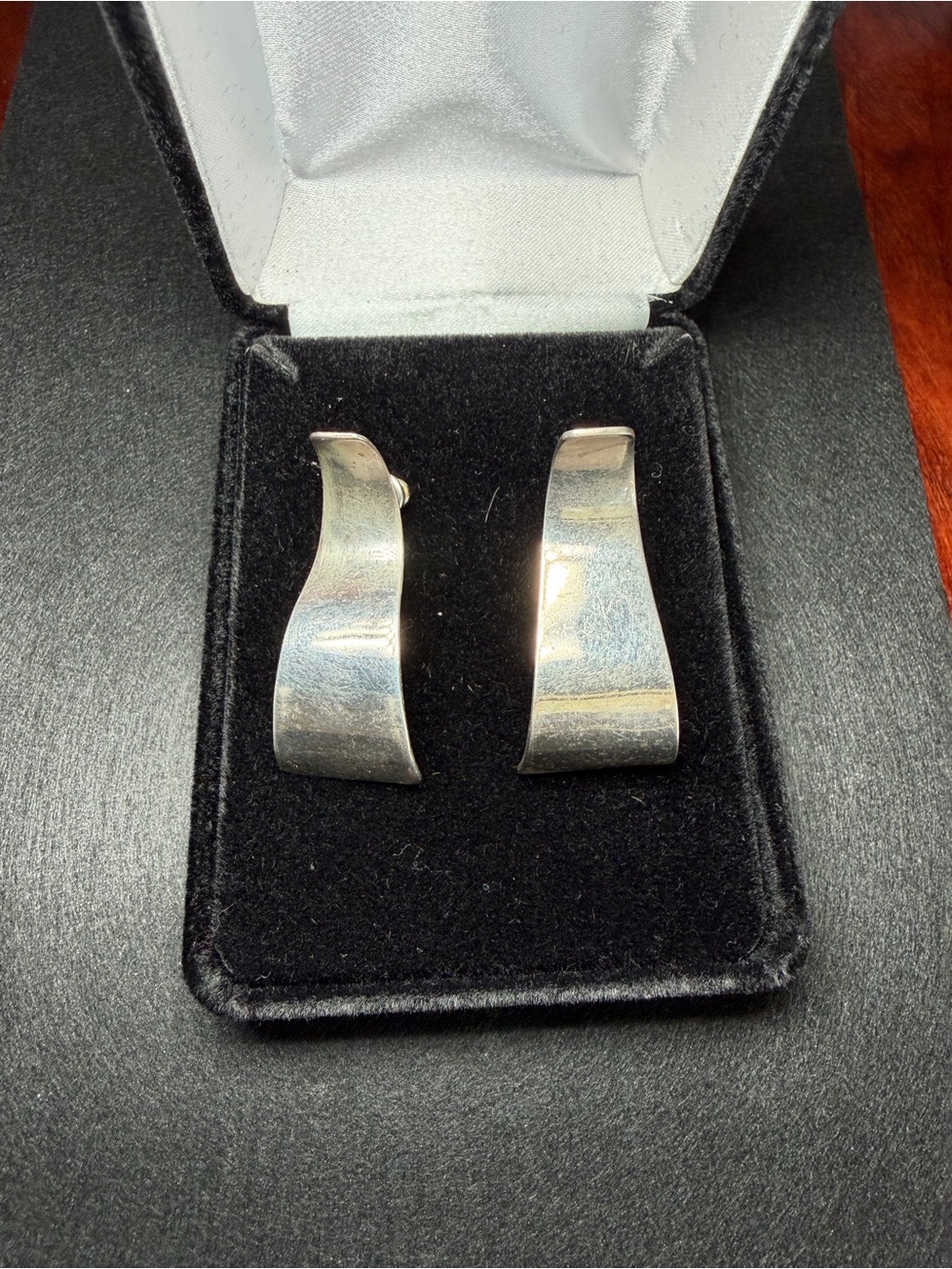 Vintage 925 Sterling Silver Modernist Sculptural Wave Earrings 8.08g